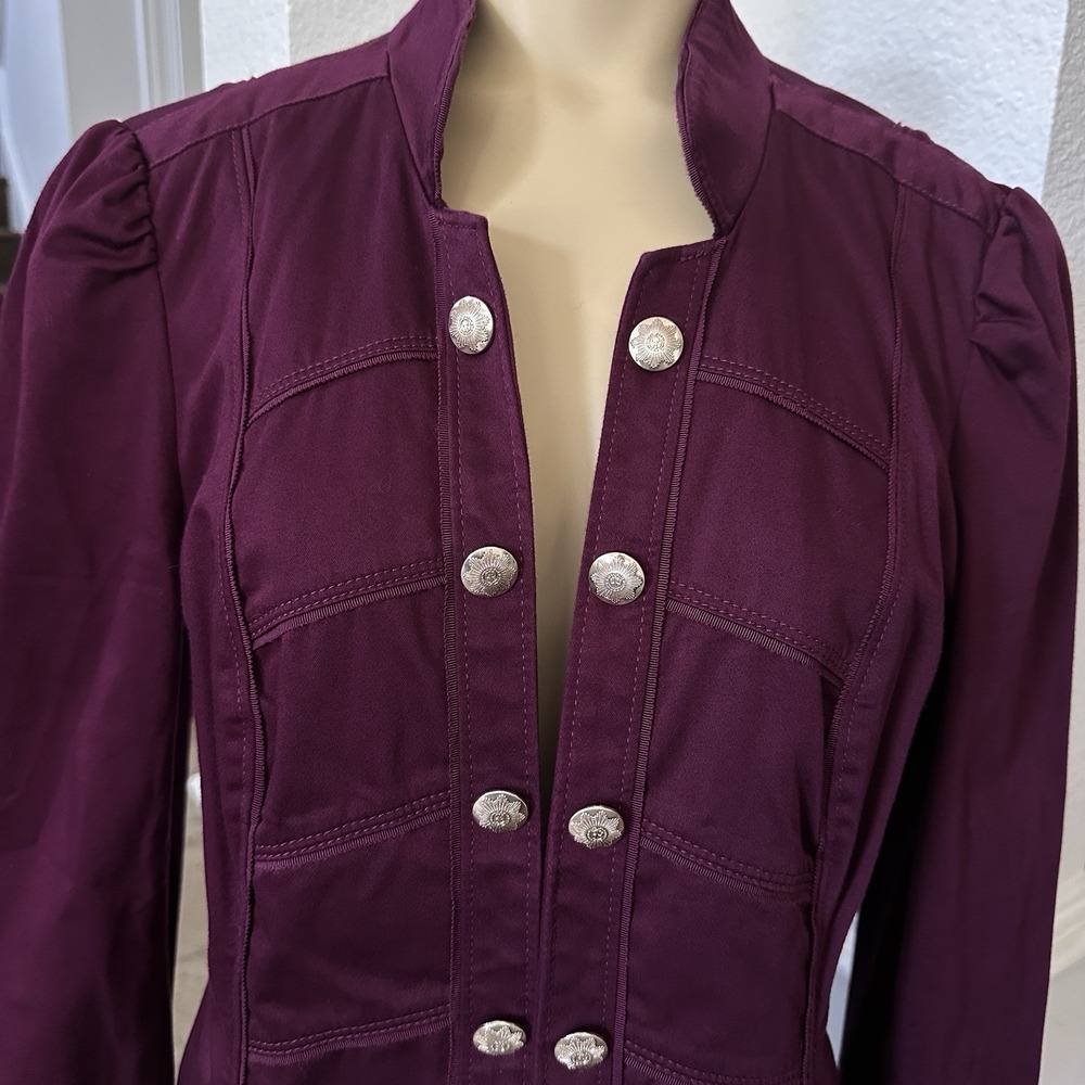 White House Black Market Jacket Women Sz 10 Burgundy Military Style Buttons